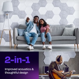 Ekkogo Acoustic Panels - 12-Pack Soundproof Wall Panels, 12"X10.4"X0.4", High Density Sound Dampening - White Hexagon