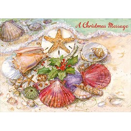 Designer Greetings Boxed Red Farm Studios Christmas Cards, Various Seashells with a Starfish and Holly (Box of 18 Nautical/Coastal Holiday Cards with White Envelopes),Sand & Seashells,125-00836-000