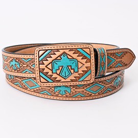 American Darling Beautifully Hand Tooled Tan Genuine American Leather Belt Men and Women Western Belt with Removable Buckle