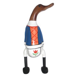 Brave Wings Hand Carved Wooden Bamboo Duck ~ Duck in Dutch Traditional Dress 24cm High ~ Ornament Sculpture Figurine Statue Unique Table Decoration Home Decor ~ 5338
