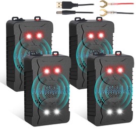 Rodent Repellent for Car Engines, 4 Packs Ultrasonic Mouse Repellent Under Hood, Rat Repeller with Battery Powered, Mouse Deterrent with Flashing Lights for Car, Keep Rodents Out of Car, Garage, Attic