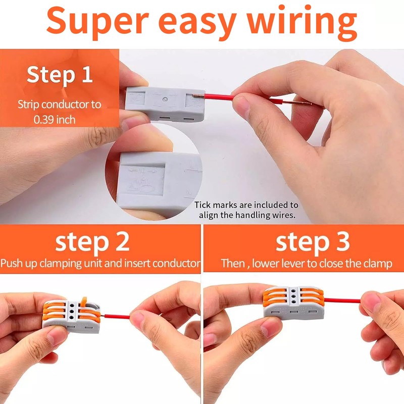 50pc Inline Compact Wire Connectors, USUPERINK 3 in 3 Out