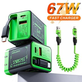 Unbranded 3-in-1 GaN Charger With Expandable 67W Maximum Fast Charging And 4-in-1 Cable