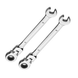 Vokenforu 8mm Ratchet Spanner,2 PCS Ratcheting Combination Wrench, Flex-Head Hardened Chrome Vanadium Steel Open End Spanner Metric