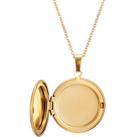 COLORFUL BLING Stainless Steel Round Shaped Locket Style Statement Party Wedding Pendant Necklace(gold)