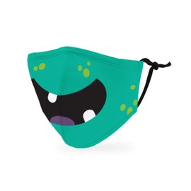 Weddingstar 3-Ply Kid's Washable Cloth Face Mask Reusable and Adjustable with Filter Pocket - Little Green Monster