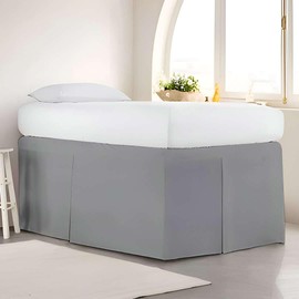 Dorm Room Bed Skirt, Twin XL 32 Inch Drop Length - Light Grey Color, Pleated Pattern with Split Corners - Extra Long Bed Skirt 3 Panels, 100% Microfiber - Easy Care, College Dorm Room Essentials