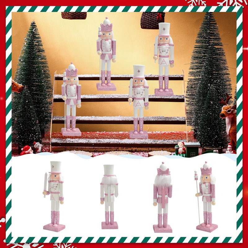 Pink White Wooden Christmas Nutcracker 30cm Soldier Ornaments,Christmas Tree Decorations