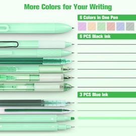 Gel Pens, 10 Pcs Pastel Green for Journaling, Cute 0.5mm Fine Point Retractable, Aesthetic Writing With Highlighter, Multicolor Ballpoint for School, Office Supplies, Bible Set