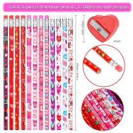 Zayvor 3dozen (36) Valentine Pencils Assortment With Top Eraser,6 Pencils Sharpener,Valentine's Day Classroom Exchange Prizes School Party Favor Supplies Accessories Goodie Bag Fillers Teacher Gift