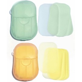 Sluswallow 100Pcs Green and Yellow Portable Soap Sheets, Mini Portable Travel Soap Paper Sheets Disposable Water Soluble Hand Washing Bath Scented Paper Soap Camping Hiking and Shampoo for Outdoor