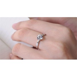 Uloveido Classic Solitaire Wedding Ring Rhodium Plated Cubic Zirconia Engagement Rings for Women (Size J1/2) J002-W-White