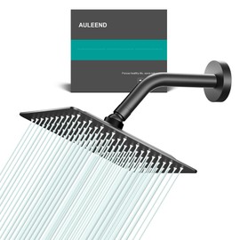 AULEEND Square Rain Shower Head, High Flow Stainless Steel,Work with any decorative style，All Metal Rainfall Shower Head (Matte Black, 8)