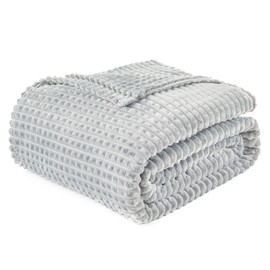 EMME Fleece Throw Blanket Luxury Flannel for Couch Bed Sofa Chairl, Soft, Plush, Warm and Cozy Blanket with Geometric Grid Design (Light Grey, 50'' x 60'')