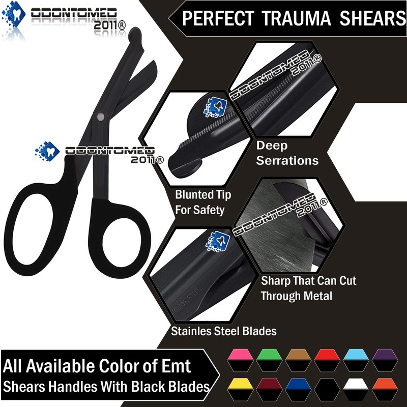 BLACK Fluoride Coated Trauma Paramedic EMT Shears Scissors 7.5" (ODONTOMED2011