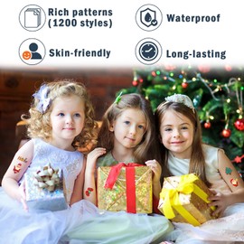 Partywind 112 Sheets (1200 Styles) Kids Temporary Tattoos for Christmas Gifts, Christmas Holiday Party Supplies Favors, Xmas Stocking Stuffers, Goodie Bags Fillers Toys for Boys and Girls