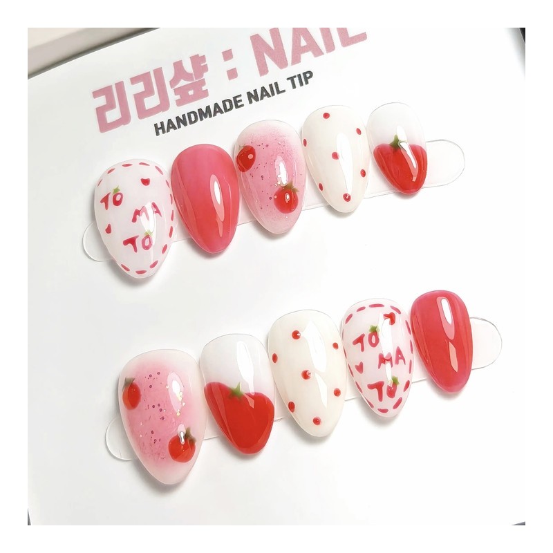 Cute tomato handmade nail tips - Stelletto / 앙증토마토 수제네일팁