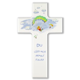 MaMeMi Children's Cross "Du lässt Mich Niemals Fallen zur Geburt und oder Tauten" [German Language] White 15 cm
