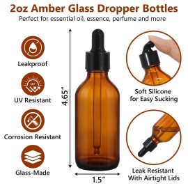 Keywing 36Pack 2oz Dark Amber Dropper Bottles - 60ml Tincture Bottles with Eye Dropper f