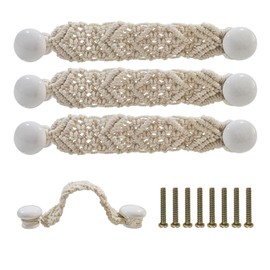 RFORPLY Bohemian Style Braided Rope Wooden Pulls, 4 Pack Cabinet Drawer Cupboard Furniture Door Wooden Pulls Handles,Hand Woven Rope Drawer Pulls for Kitchen Cabinet Wardrobe Cupboard (White)