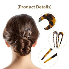 French Hair Pins Tortoise Shell Hair Sticks for Buns Thin Thick Hair-Cellulose Acetate U Shape Chignon Hair Forks Clips for Women Girls Vintage Hairstyle Accessories