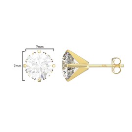 Aeon Jewellery Gold Stud Earrings - 9 Carat Yellow Gold with Cubic Zirconia Diamond | 7mm Claw Set Round Stone | Gift Box & Polishing Cloth Included