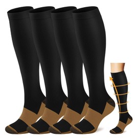 ACTINPUT Plus Size Compression Socks Wide Calf for Women and Men,Black Knee High Support Socks for Nurses Running Travel