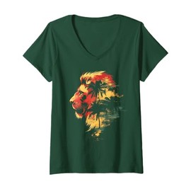 Womens Lion of Judah Reggae Music Palm Trees Jamaica Rastafari V-Neck T-Shirt