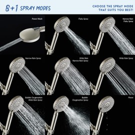 Ryamen Filtered Shower Head with Handheld，Brushed Nickel High Pressure 9 Spray Mode Showerhead with Hose,Bracket and Minerals Stones Replacement Filters for Hard Water,Anti-clog & Powerful to Clean