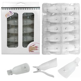 PANA Reusable Plastic Acrylic Nail Art Soak Off Cap Clip UV Gel Polish Remover Cap Clips Manicure Tool (White No Bow Design - 10pc per Pack)