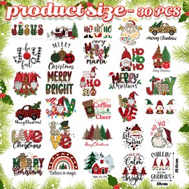 Zhanmai 30 Pcs Christmas Iron on Transfers for T Shirts Christmas Heat Iron on Vinyl Patches Santa Claus Gnome Letter Tree Stickers Decals Appliques for Clothes Bags Hat DIY Decoration Craft Supplies