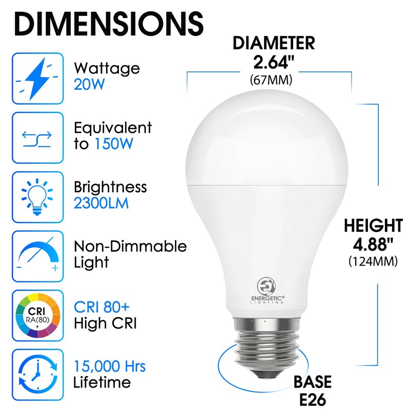 E ENERGETIC LIGHTING 6 Pack 150 Watt LED Light Bulb,