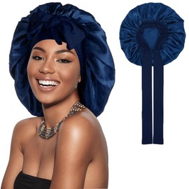 Catelves Silk Bonnet for Sleeping, Long Hair, Silk Bonnet, Soft and Comfortable, Bonnet Silk, Hair Bonnet, Sleep Cap Silk for Adjustable Wide Band for Attaching to the Head (Navy Blue)