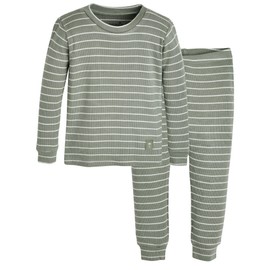 moimoln Ribbed Stripe Viscose Baby Toddler Pajamas Snug fit Pjs Daily Long Blanco Green 4T