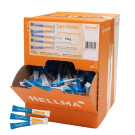 Hellma Table Salt Sticks, 750 sticks, 1 g each - 750 g in a storage box - individually wrapped salt sachets, for cafes and restaurants