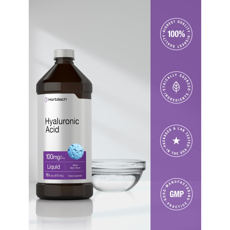 Horbäach Liquid Hyaluronic Acid Supplement | 100 mg | 16