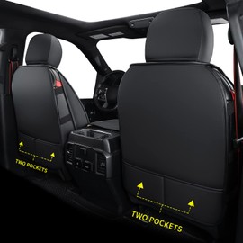 LUCKYMAN CLUB F150 Faux Leather Seat Covers Fit for 2010-2014 F150 2011-2016 F250 F350 F450 Pickup Trucks(Front Pair, Black)