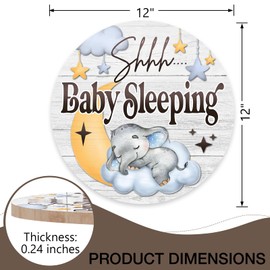 Shhh Baby Sleeping Front Door Sign, Elephant Moon Cloud Stars Wood Door Hanger Nursery Kids Bedroom Decor, Infant Toddler Baby Boy Girl Room Rustic Wooden Wreath Indoor Wall Hanging Decoration