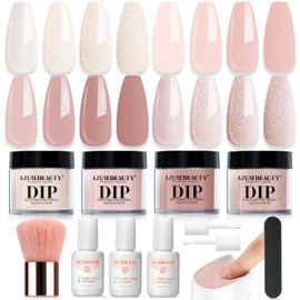 AZUREBEAUTY AZUREBEAUTY Dip Powder Nail Kit Starter, All Season Nude Skin Glitter 4 Colors Dipping Powder Liquid Set Recycling Tray with Base & Top Coat Activator for French Nail Art Manicure Salon DIY at Home.