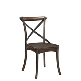 Yardlio Kaelyn Side Chair Set-2 | Mid-Century Design | X-Shaped Metal Accent | Wooden Seat | Dark Oak Finish