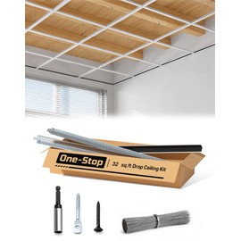 32 Sq.Ft Drop Ceiling Grid System kit, Whtie Galvanized Steel Suspended Drop Ceiling Grid Complete kit for Basement Kitchen
