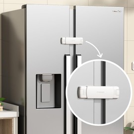 EUDEMON 1 Pack Latest French Fridge Lock French Door Refrigerator/Freezer Lock Apply to Max 3.54"(90mm) Two Door Gap Distance for Kids & Babies,Easy to Install no Tools Need or Drill (White)