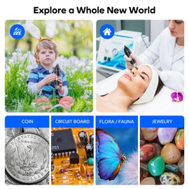 USB Digital Microscope, 50x-1600x Magnification Handheld, 1440P HD 8 LED Lights, Portable Pocket Microscope, Compatible with iOS and Android Devices, 2MP Magnifier Microscopes Camera for Adults, Kids