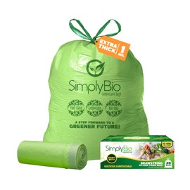 Simply Bio 13 Gallon Compostable Trash Bags Liners Drawstring, Heavy Duty Extra Thick 1 Mil, 49.21 Liter, 30 Bags, Tall Kitchen Food Scrap Waste Bag, ASTM D6400, US BPI and OK Compost Home Certified