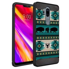 CasesOnDeck Case Compatible with [LG G7 / LG G7 ThinQ] Tribal Floral Matte TPU Flexible Carbon Fiber Textured (Buffalo Western)