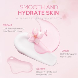 LAIKOU- Set de cuidado de la piel JAPAN SAKURA Sets de regalo de belleza para mujeres Kit de cuidado de la piel con limpiador, tónico, suero, crema para ojos