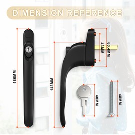 Bwintech 6 Pcs in-Line Black UPVC Aluminium Window Handle, 43mm Spindle for Indoor and Outdoor UPVC Window