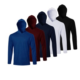 Facitisu Men Long Sleeve Tee Shirts with Hooded 5 Pack Athletic Pullover Dry Fit Sweatshirts Gym Hoodies L
