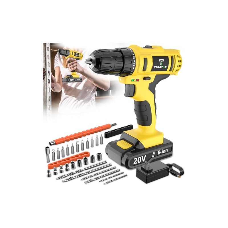 Tegatok Cordless Drill Set, 3/8 Drill Handheld Screwdriver Kit with