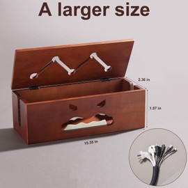 HouseJoy Extra Large Cable Management Box,Natural Pine Wood Cord Organizer,Ventilated Safe Design with Easy Access Lid, Power Strip Hider for Home,Office,TV Wires,Desk Computer
